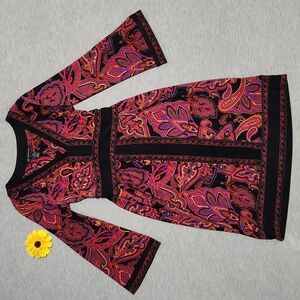 Y2K I.N.C. Paisley Print Bell-Sleeve V-Neck A-Line Fit-&-Flare Mini Midi Dress